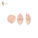 Conjunto de joyas de oro rosa con filigrana de marquesa y anillos