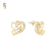 Ribbon of heart white CZs 14K Gold Stud Earrings