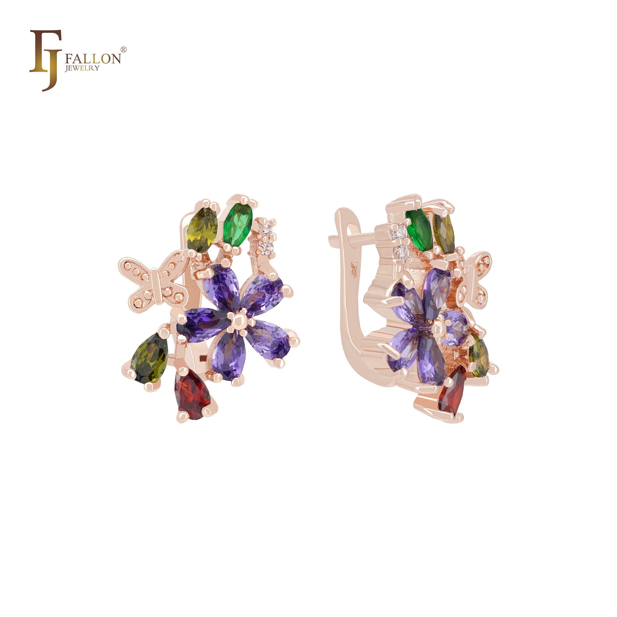 Flora Flowers Cluster CZs 14K Gold, Roségold Ohrringe