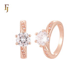 Slashed Ribbon textured 14K Gold, Rose Gold Wedding Set Rings Engagement and Band