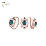 Lujoso conjunto de joyas de oro rosa con circonitas entrelazadas y anillos