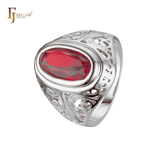 Gold Oval Red Stone Filigree Ring – Intricate Vintage-Inspired Cocktail Ring – FJ Jewelry