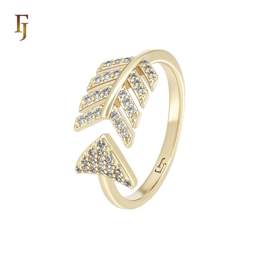 Chevron the Arrow of white CZs Resizable 14K Gold Open Fashion Rings