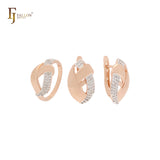 Conjunto de joyas de dos tonos en oro rosa con anillos y cintas superpuestas de circonitas blancas