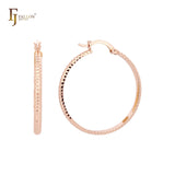 Aros de oro de 14 quilates, oro rosa y oro blanco con textura de cuerda redondeada
