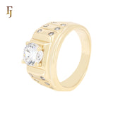 Solitaire White CZ Signet 14K Gold Men's Rings