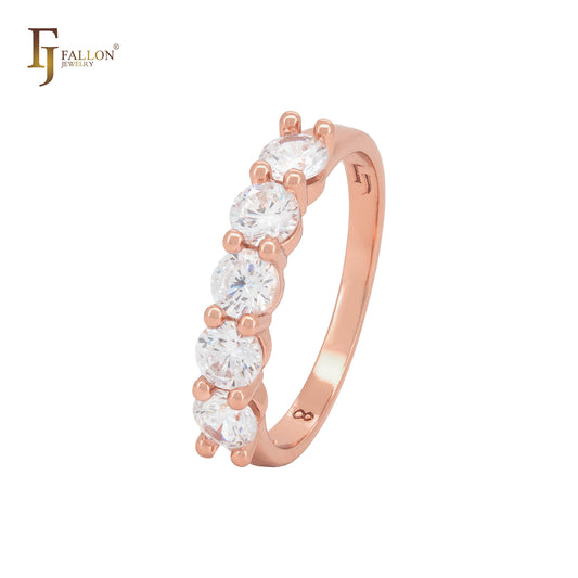 Anillos de moda en oro rosa con triple racimo de circonitas blancas redondeadas