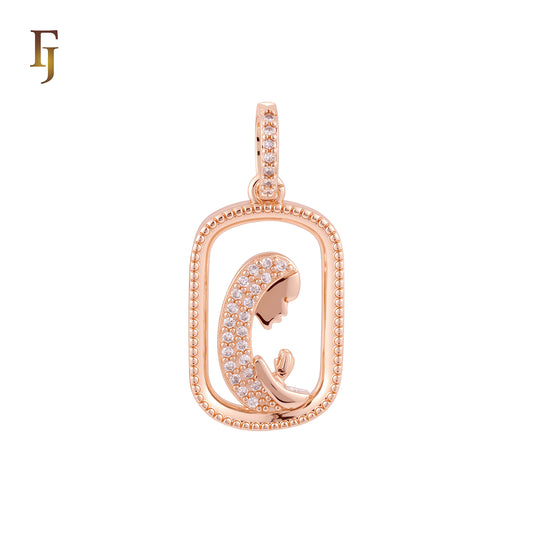 Praying lady of white CZs 14K Gold, Rose Gold Pendant