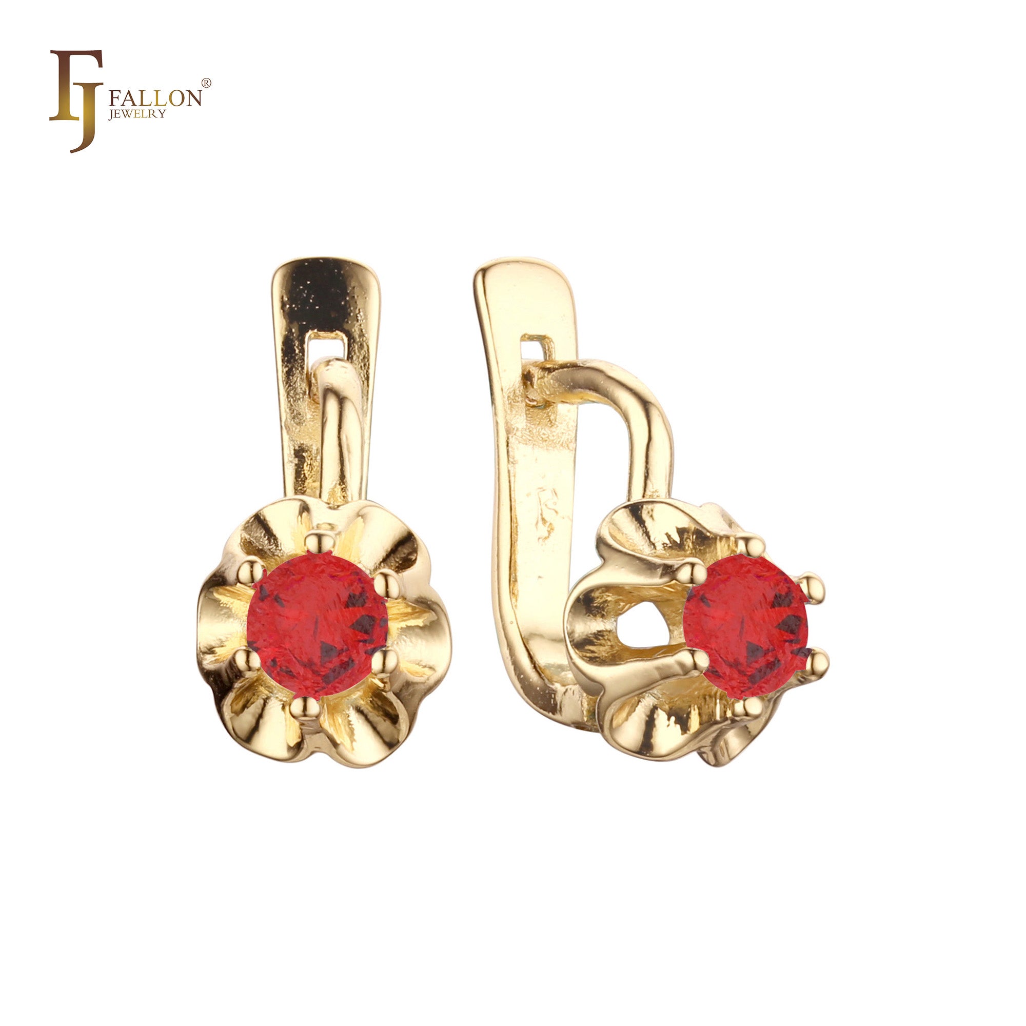 Pendientes de oro rosa de 14 quilates con solitario de circonita cúbica y flor recortada
