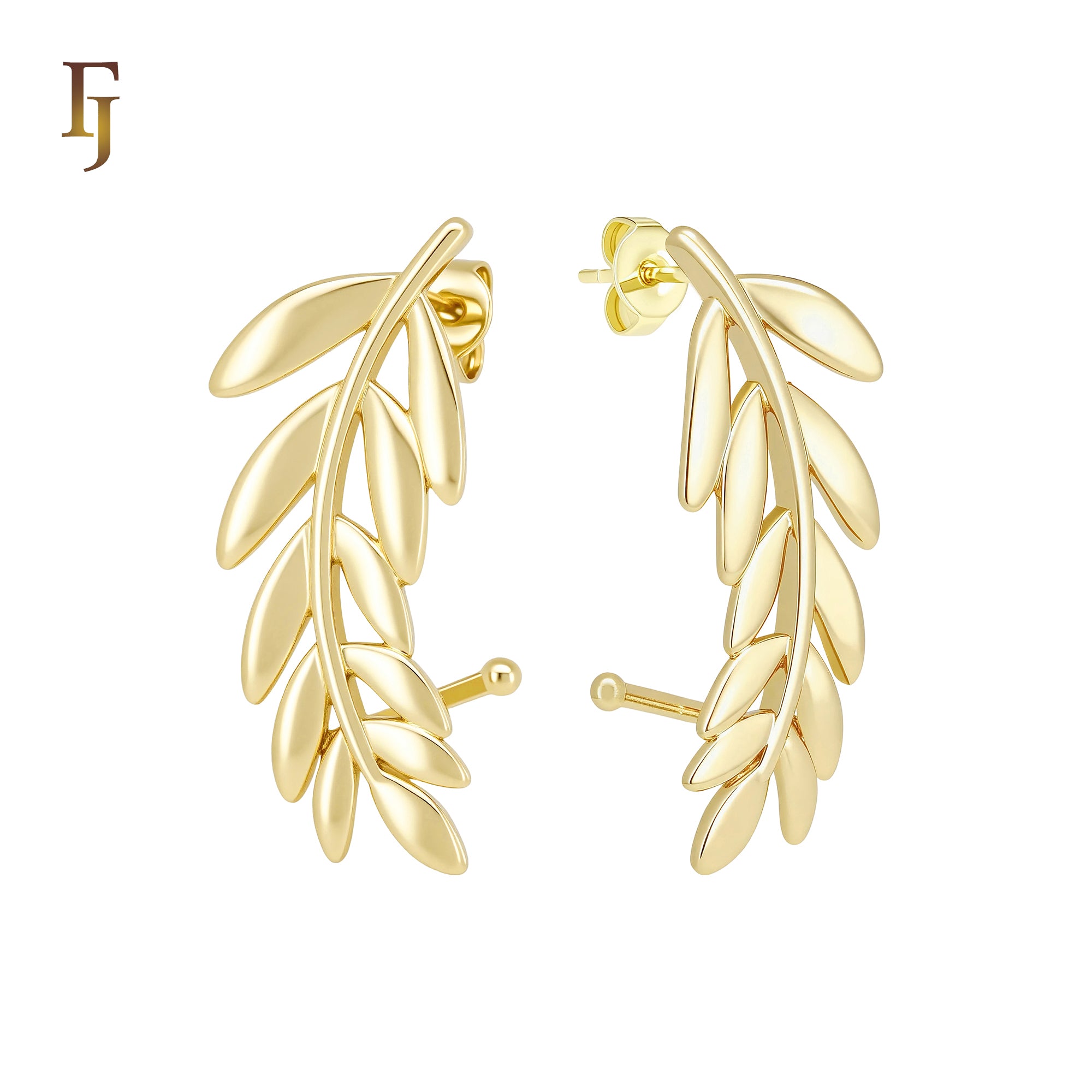 Branch of leaves cluster 14K Gold, Rose Gold Cuff Stud Earrings