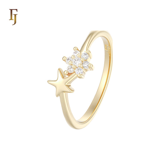 Double Stars of white CZs 14K Gold Fashion Rings