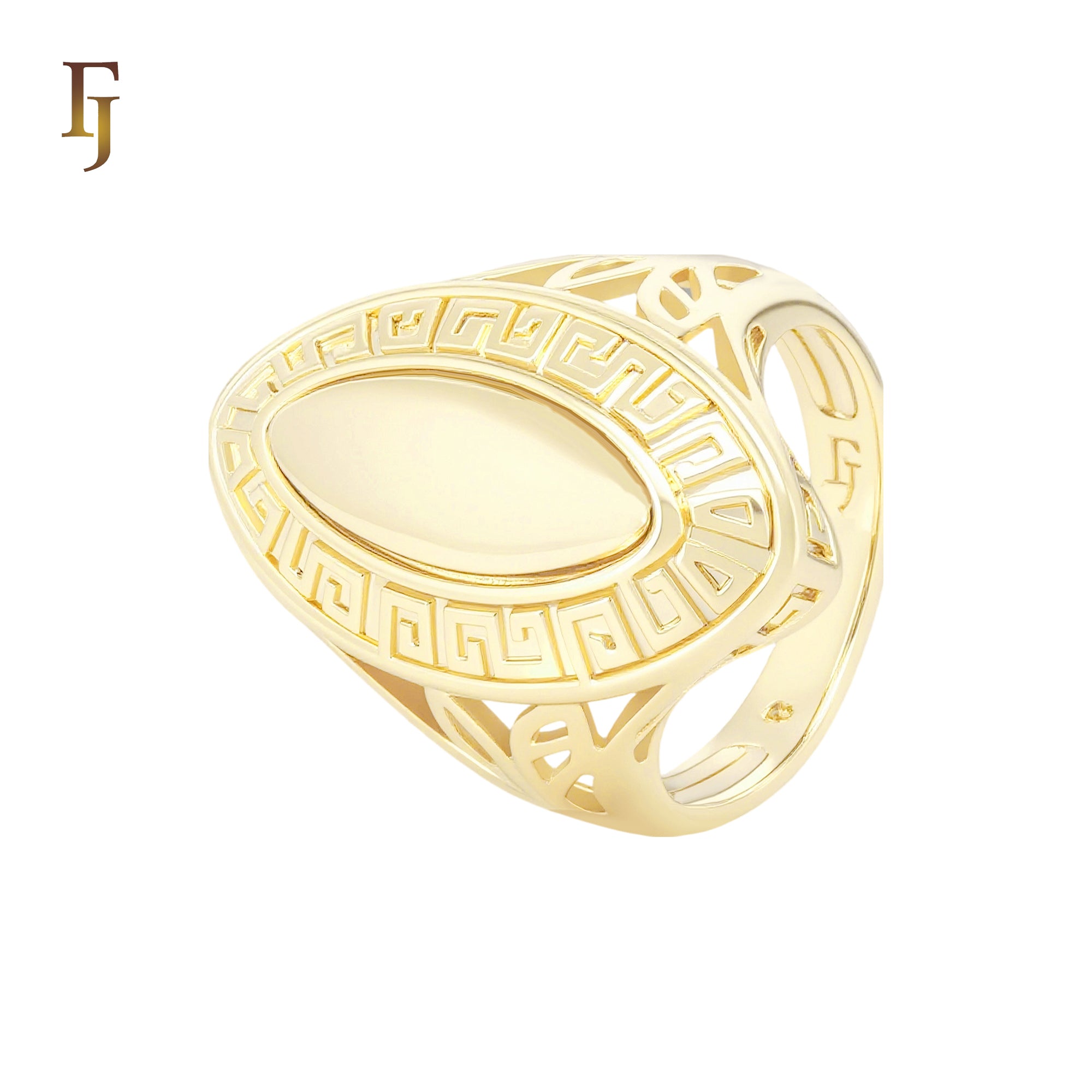 Big Oval Greek Key Meander Design 14K Gold Fashion Rings