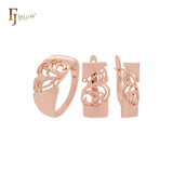 Conjunto de joyería de moda en oro rosa con filigrana y anillos.