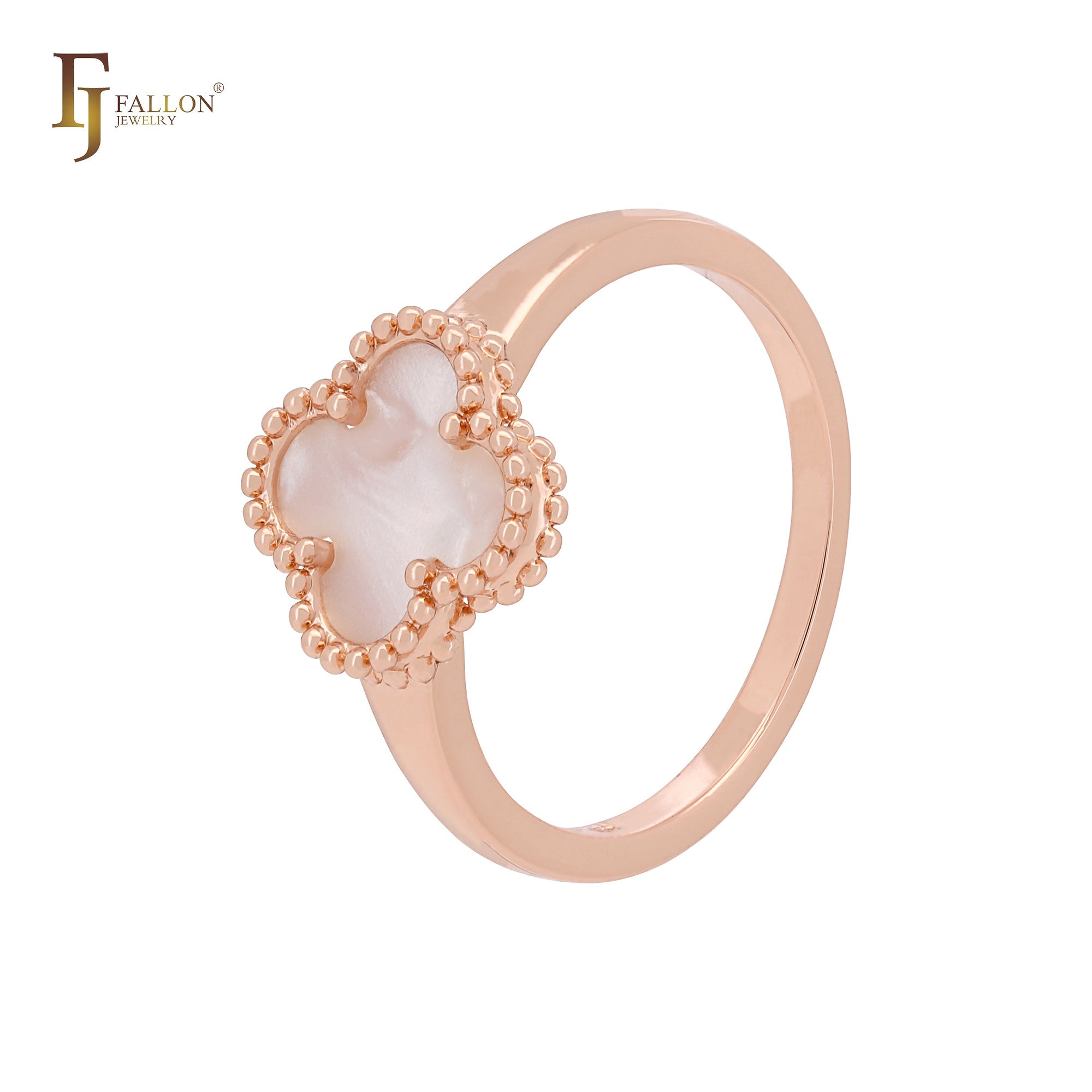 Minimalism Elegant Black or white Clover design Rose Gold  Fashion Rings