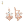 Sprouting flower of white CZs Rose Gold Russian Lock Earrings