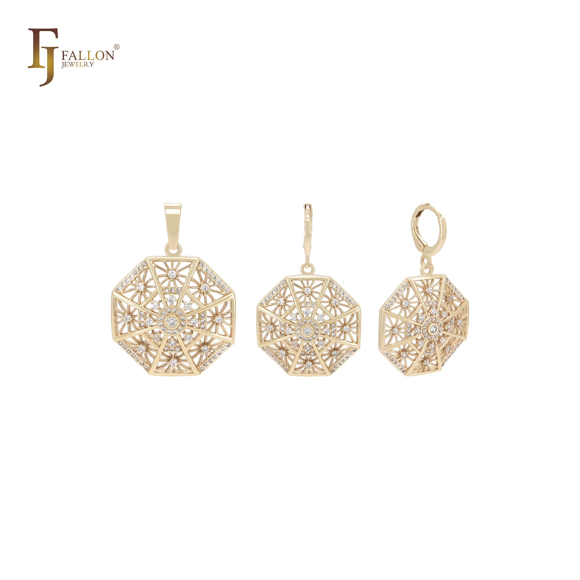 Conjunto de joyas de oro de 14 quilates con colgante y circonitas blancas tipo copo de nieve octagonales de Kleidoscope