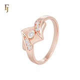 Double leaves crossing white CZs 14K Gold, Rose Gold Fashion Rings