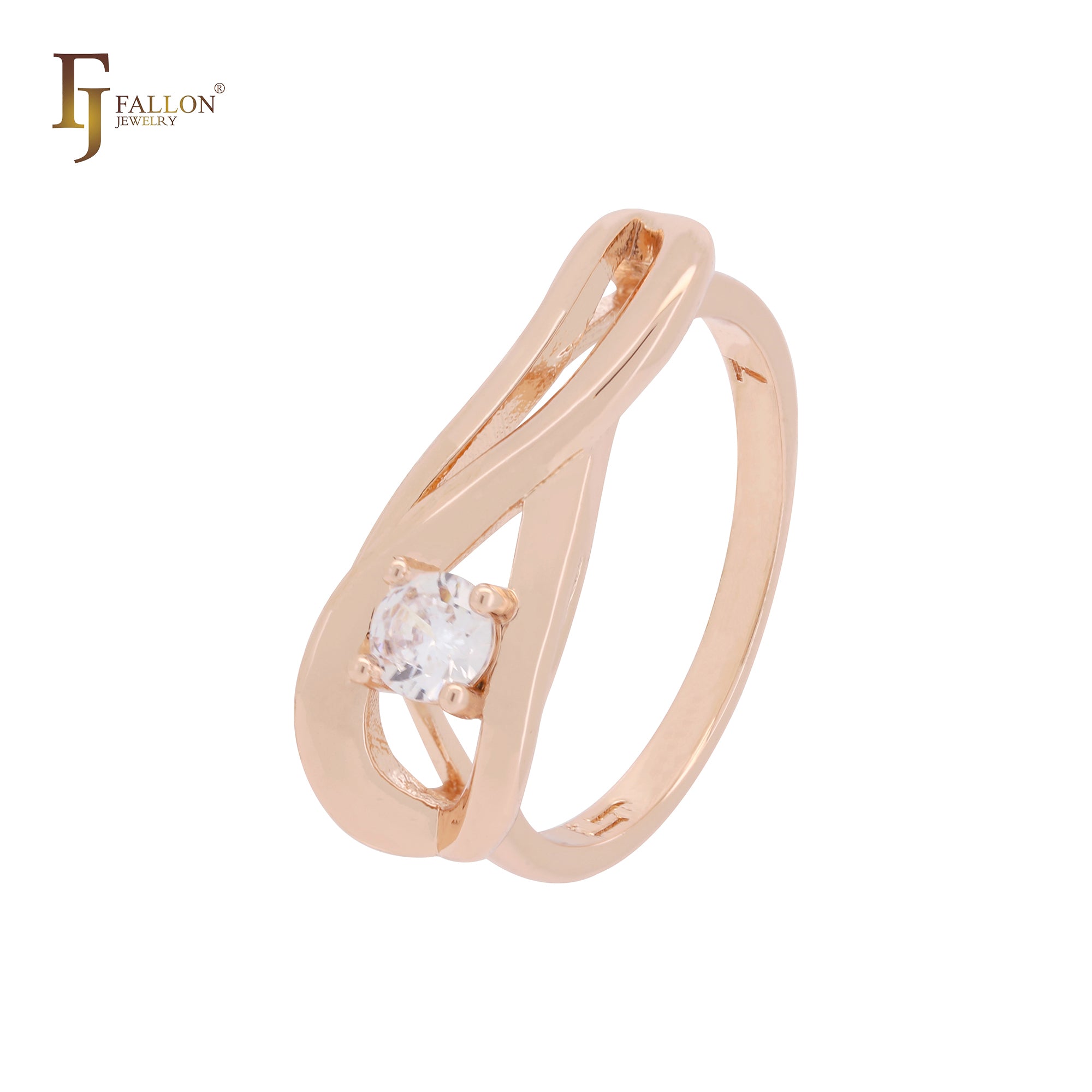 Anillos de moda de oro rosa con circonita cúbica blanca y cinta retorcida