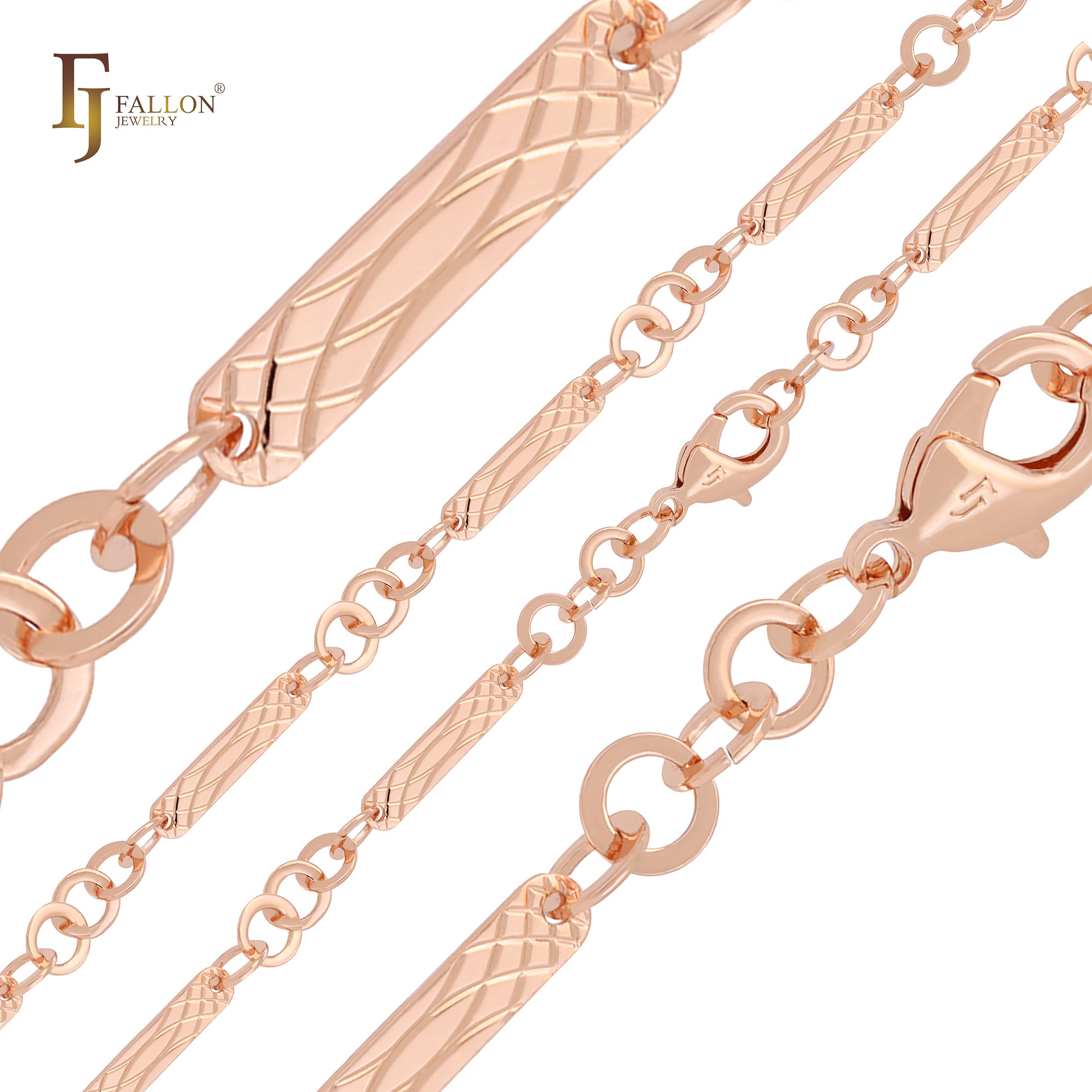 Cadenas elegantes de oro rosa con eslabones de barra estilo Fígaro