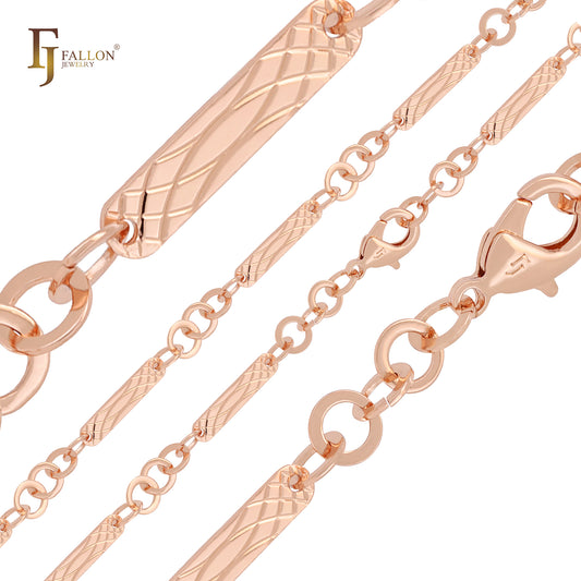 Cadenas elegantes de oro rosa con eslabones de barra estilo Fígaro