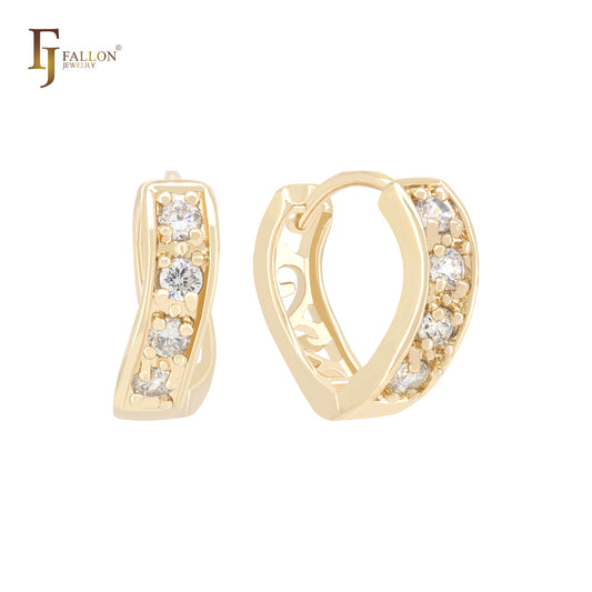 Pendientes Huggie de oro de 14 quilates con circonitas blancas retorcidas