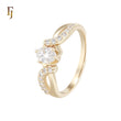 Spinning ribbons of white CZs Solitaire Oval CZ 14K Gold Fashion Rings