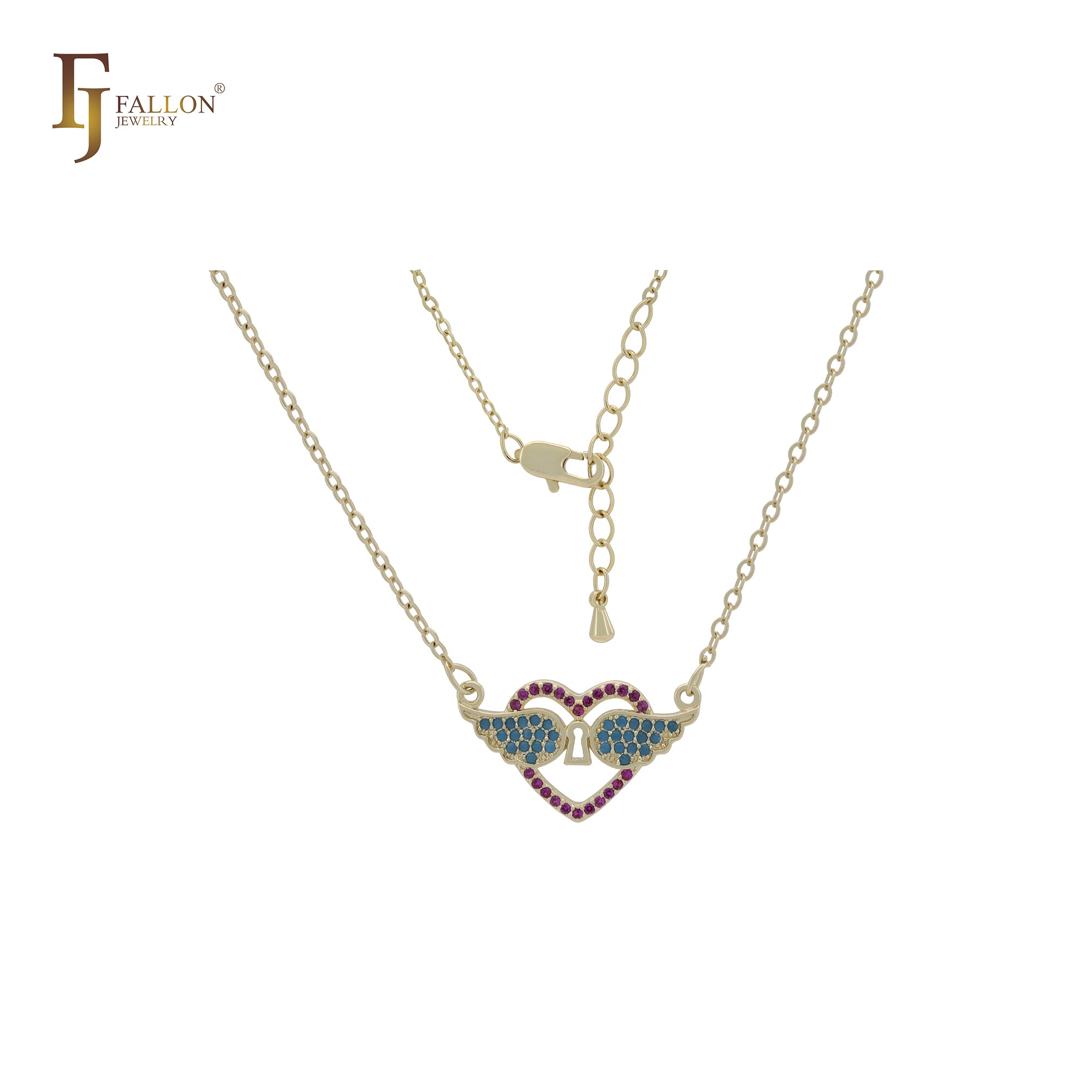 Collar de oro de 14 quilates con candado de corazón y alas