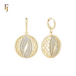 Semi-sphere White CZs double leaves 14K Gold Huggie Earrings