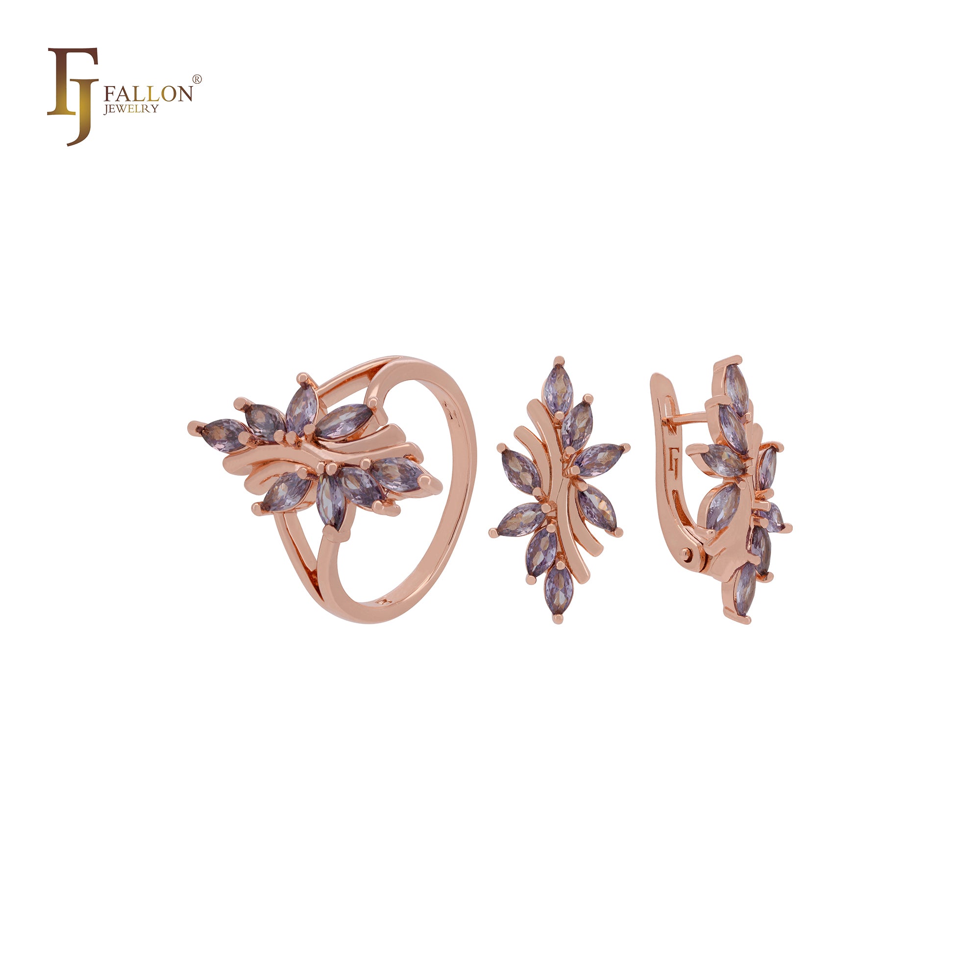 Cluster lila Marquise CZs Roségold Schmuckset mit Ringen