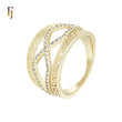 Crossing Band of white CZs and double Greek Key 14K Gold Fashion Rings