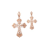 Colgante cruz ortodoxa en flor en Oro Rosa bicolor, baño de Oro 14K colores