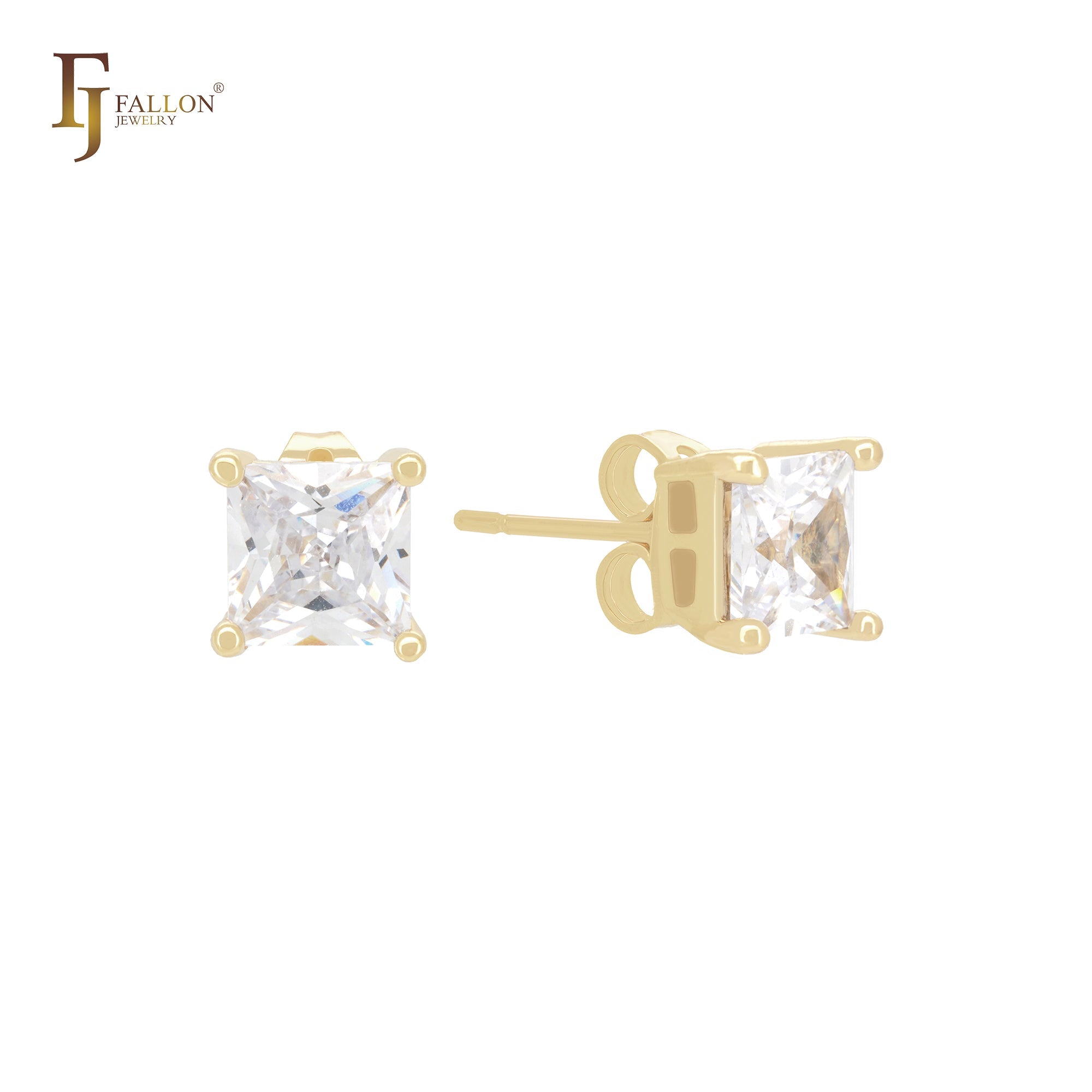 Solitär-Ohrstecker aus 14 Karat Gold mit bunten Zirkoniasteinen