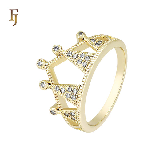 Paved white CZs little crown 14K Gold Rings