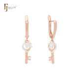 Pendientes de clip en dos tonos de oro rosa con forma de llave de hojas giratorias