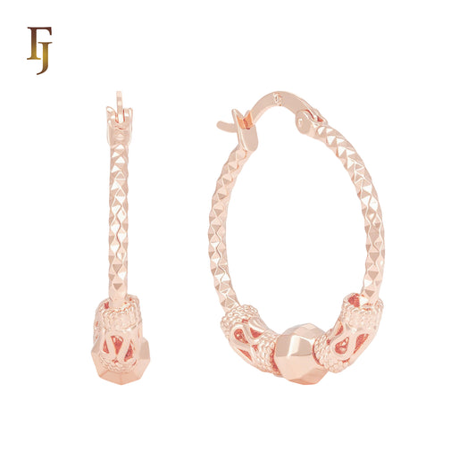 Filigree Buckle and Beaded Rose Gold Hoop Earrings