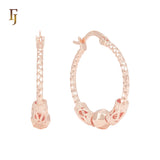 Filigree Buckle and Beaded Rose Gold Hoop Earrings