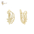 Brincos de pressão elegantes com caudas de borboletas dançantes em ouro 14K