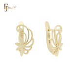 Brincos de pressão elegantes com caudas de borboletas dançantes em ouro 14K