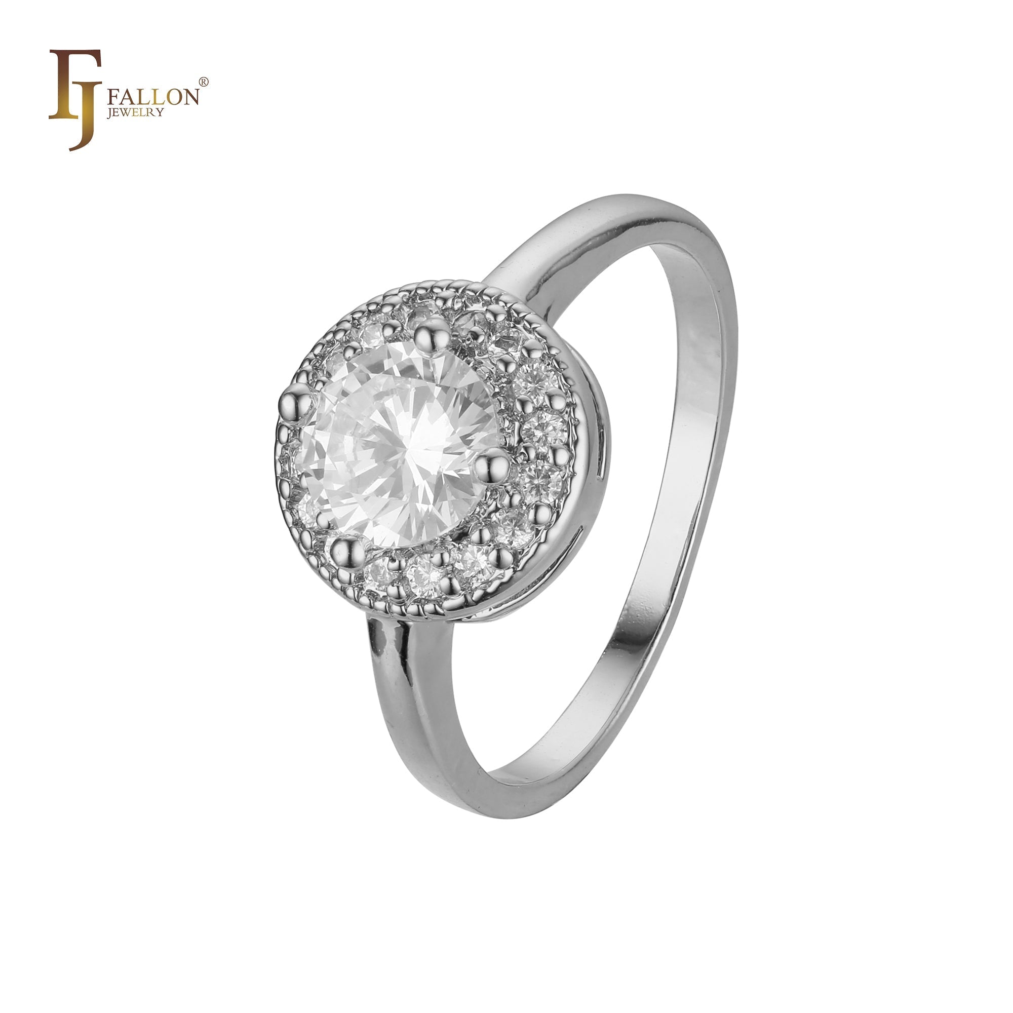 Anéis de halo em ouro branco com zircônia cúbica colorida chique