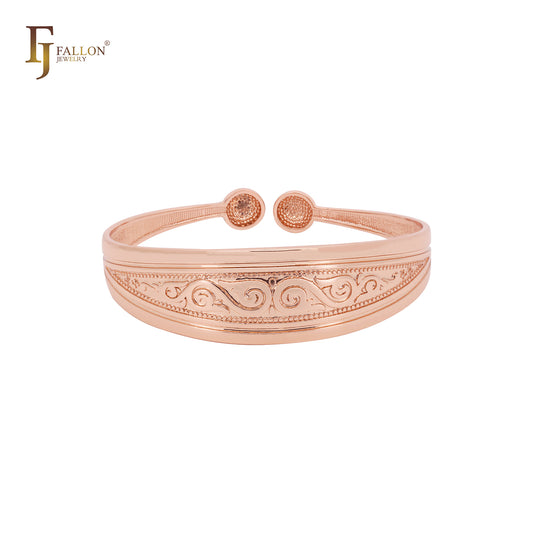 Brazalete de oro rosa 585 con cuentas ajustables y filigrana abierta