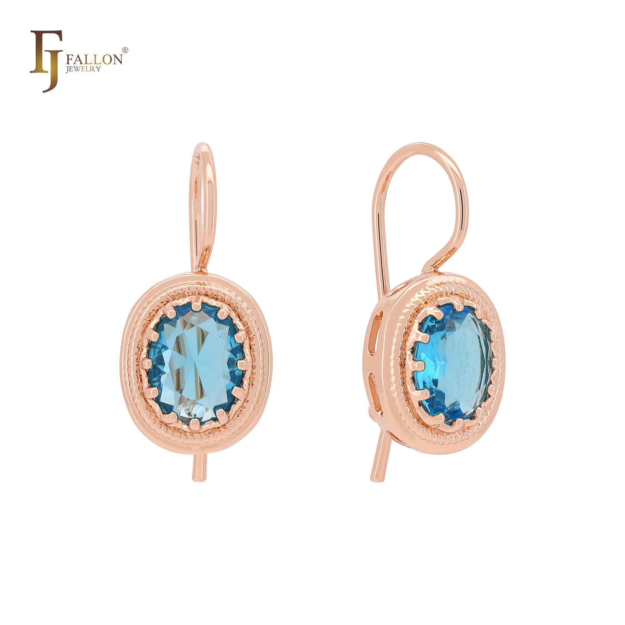 Серьги-крючки Solitaire Ocean Blue CZ из розового золота