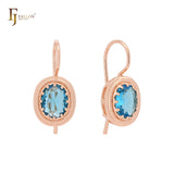 Серьги-крючки Solitaire Ocean Blue CZ из розового золота