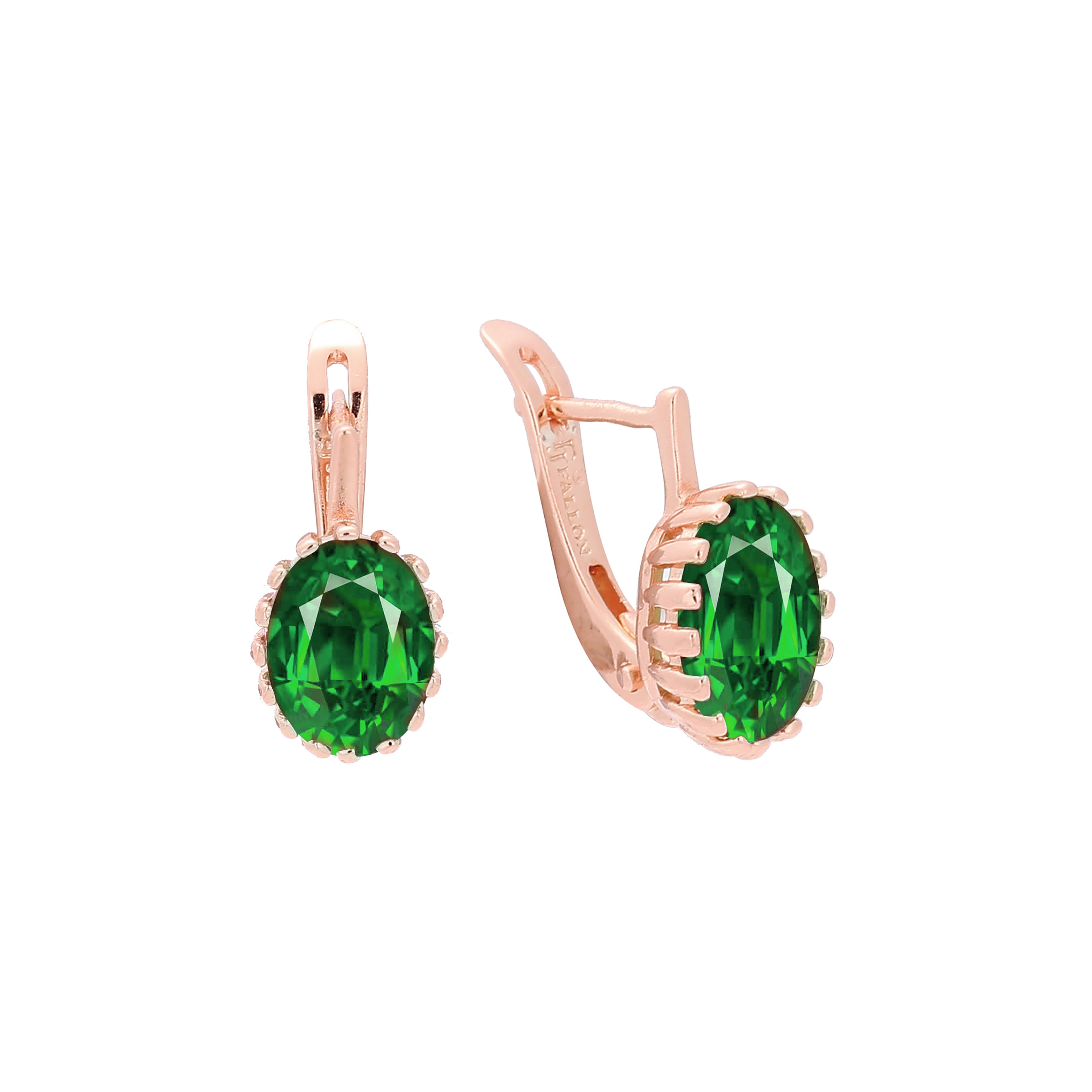 Pendientes de oro rosa con circonitas cúbicas coloridas y solitarios ovalados grandes