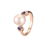 Anillos de perla solitaria cara con 2 piedras en Oro 14K, colores baño de oro rosa