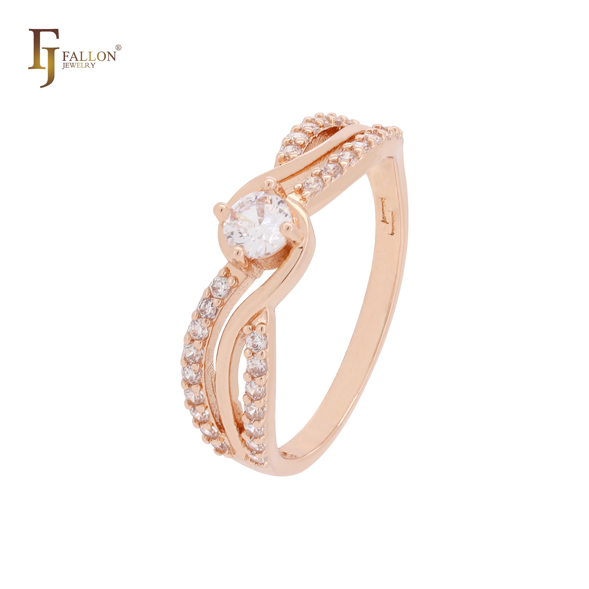 Anillos de moda en oro rosa con cinta retorcida de circonitas blancas