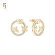 Flower Butter flower of  Circle white CZs Halo 14K Gold Stud Earrings