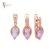 Conjunto de joyas de oro rosa con solitario marquesa rosa púrpura y colgante