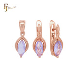 Conjunto de joyas de oro rosa con solitario marquesa rosa púrpura y colgante