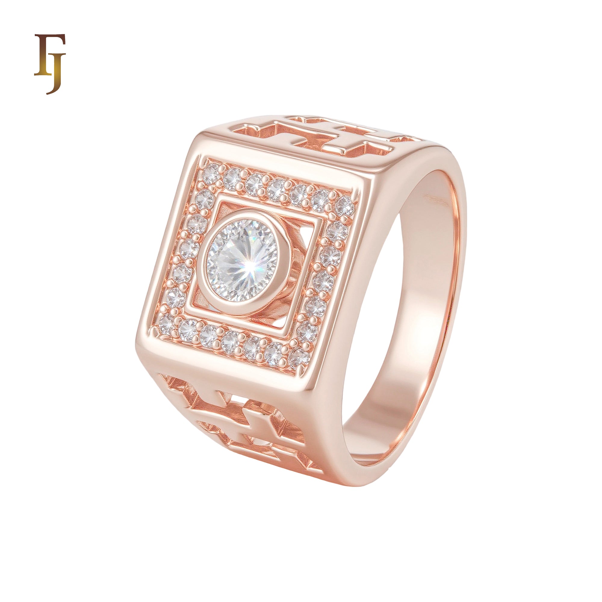 White Halo CZs Signet Hollow Rose Gold Men's Rings