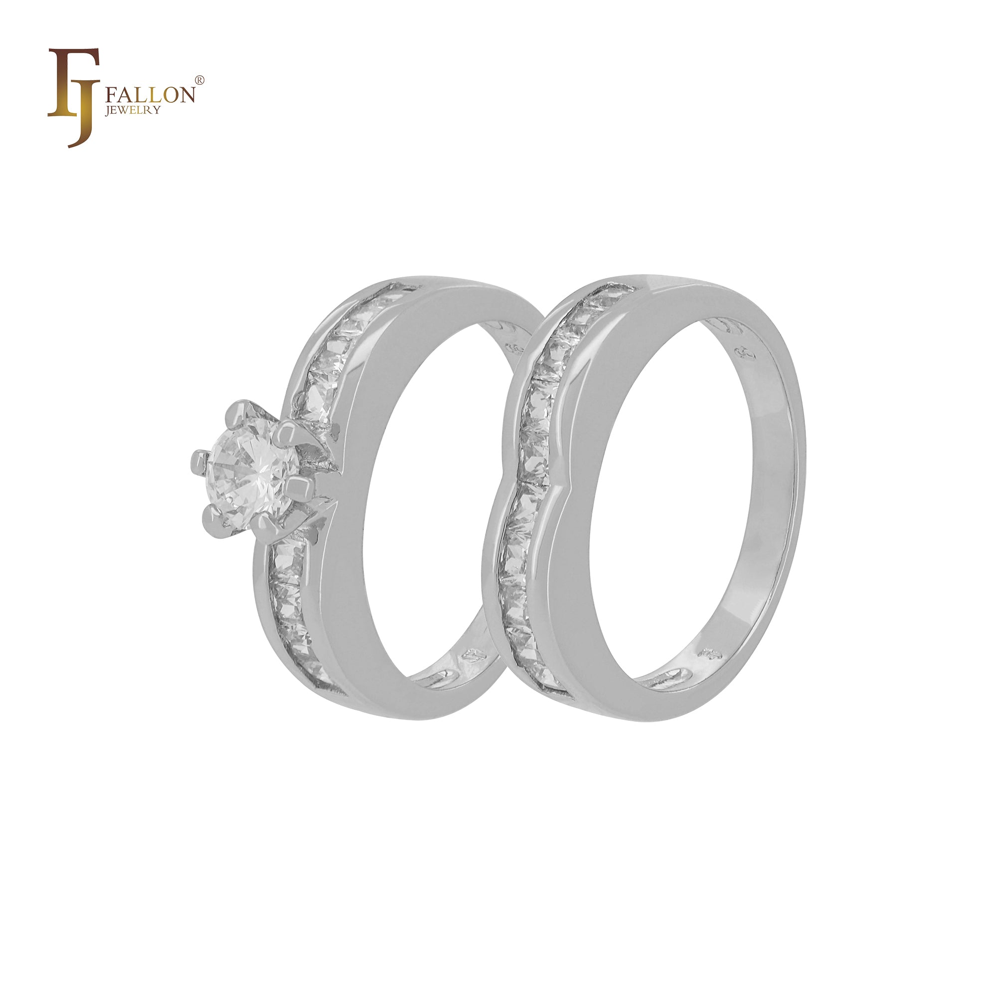 Cluster White CZs 14K Gold Wedding Set Rings